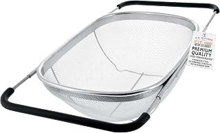 U.S. Kitchen Supply Stainless Steel Colander Strainer - 6-Quart Collapsible | Colander with Expandable Rubber Handles - Rectangular Sieve, Fine Mesh Stainless Steel Strainers and Colanders for Kitchen