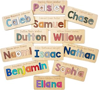 Personalized Wooden Name Puzzle for Kids, Handmade in USA by Bloom Owl, Upper and Lowercase, Custom Baby Gifts for Boys and Girls, Easter or First Birthday, Montessori Toys for Toddlers 1-3