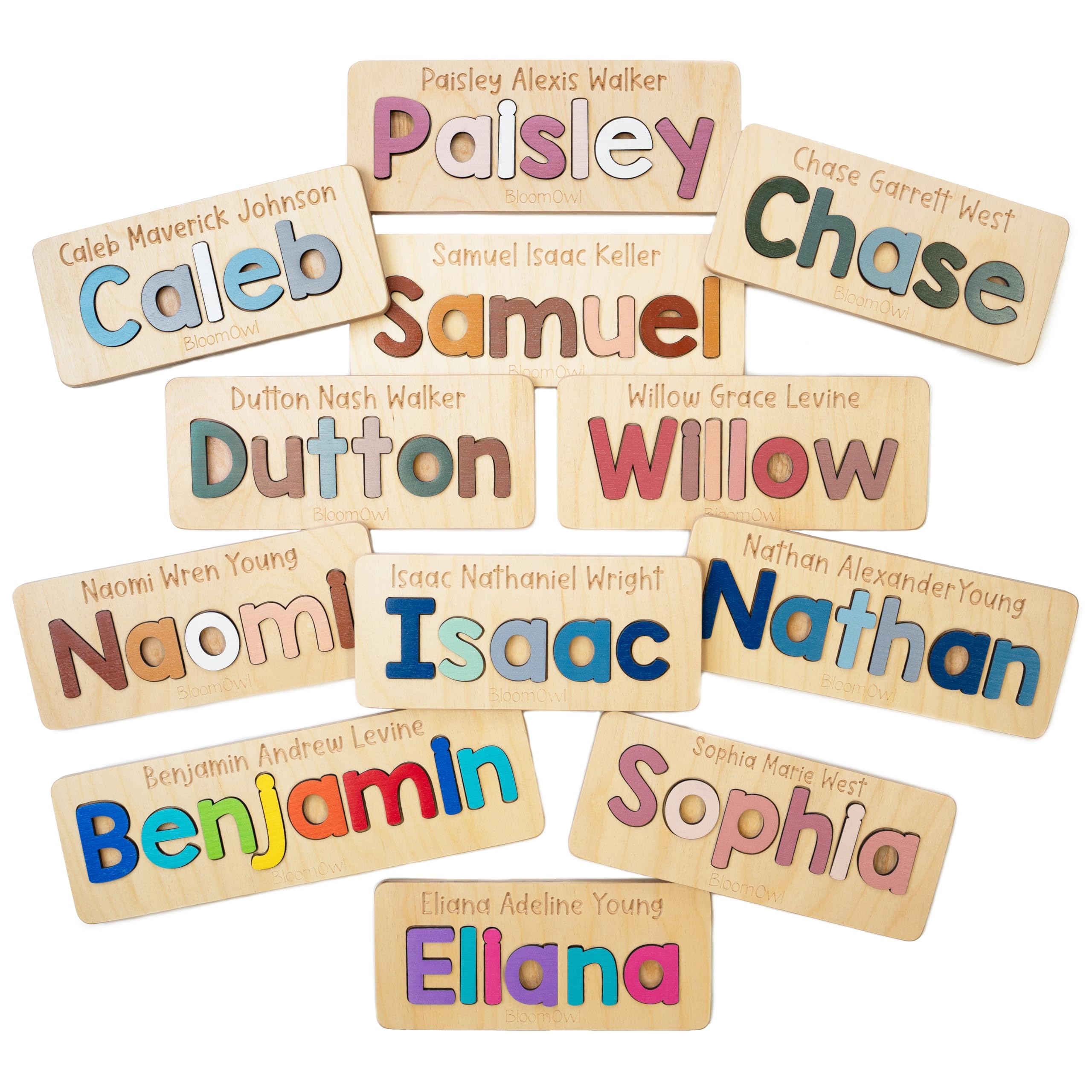 Personalized Wooden Name Puzzle for Kids, Handmade in USA by Bloom Owl, Upper an