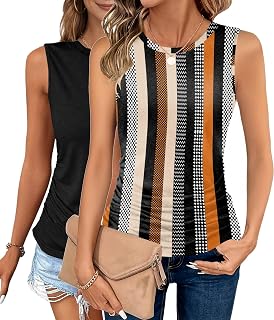 Zeagoo Womens Casual Ruched Tank Tops Crew Neck Tank Tops S-XXL