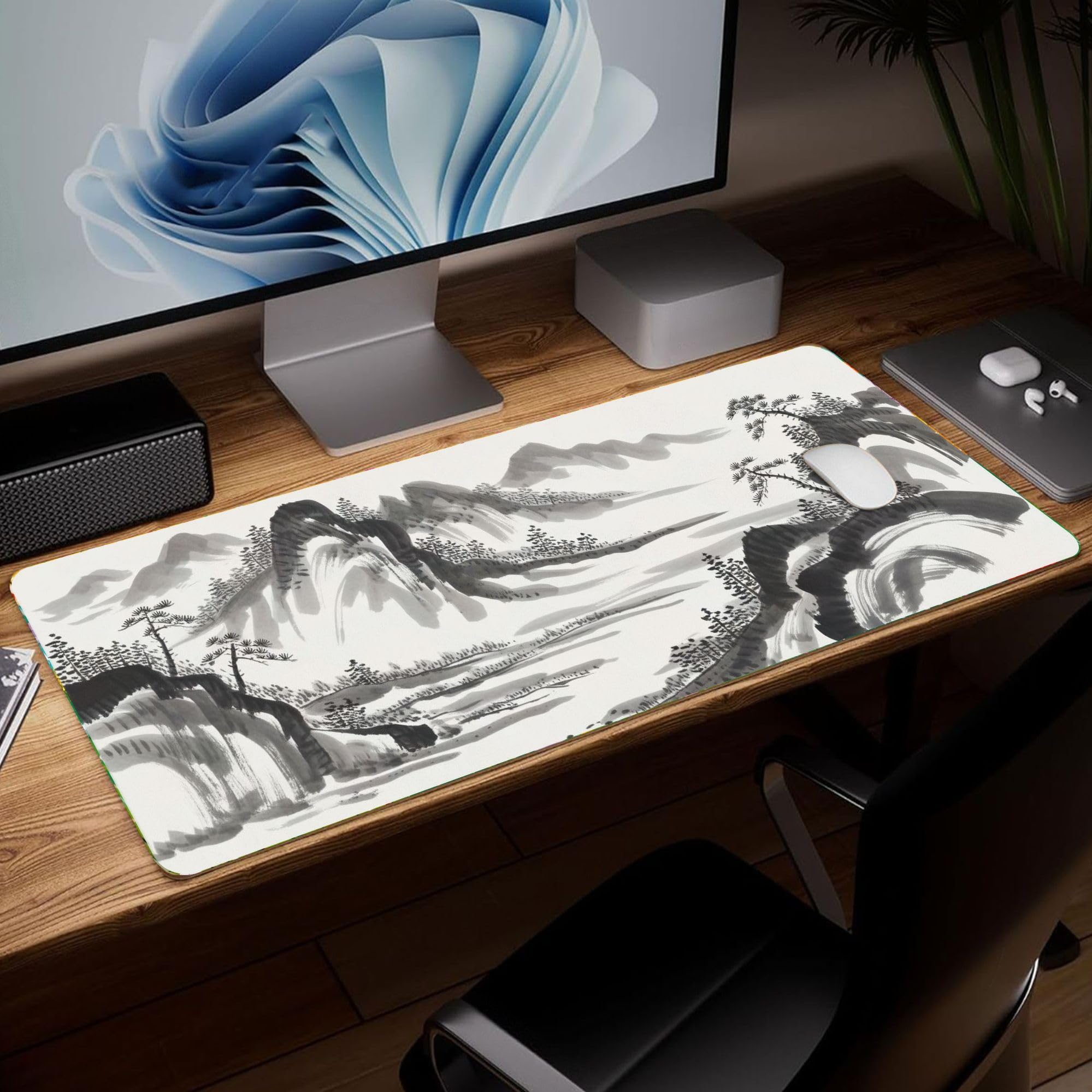 Landscape Leather Desk Mat, Colorful Art Mouse Pad Large Waterproof Keyboard Com