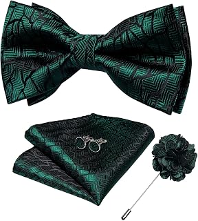 DiBanGu Mens Paisley Pre-tied Bow Tie Silk Adjustable Bow Tie & Pocket Square Cufflinks for Wedding Party