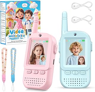 Video Walkie Talkies for Kids 2 Pack – Rechargeable Intercom Toys | For Age 3-12 Year Old Boys Girls, HD Camera & Voice Changer, 2'' Screen, Outdoor Play Camping Hiking Family Games