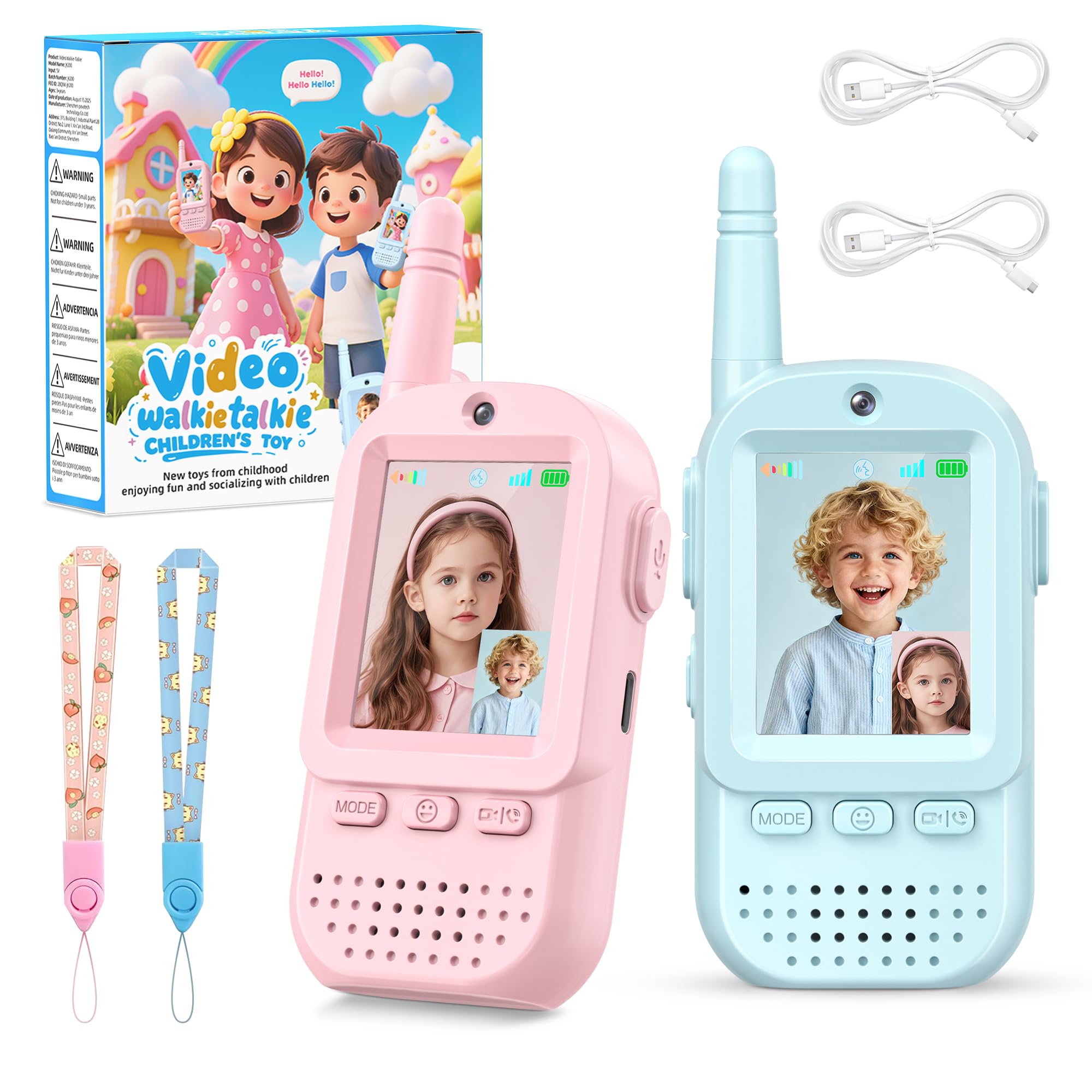 Video Walkie Talkies for Kids 2 Pack – Rechargeable Intercom Toys | For Age 3-12