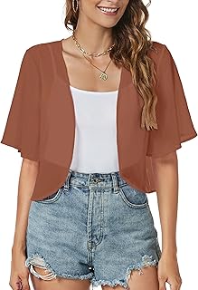Women Shrug Chiffon Cardigan Open Front Short Sleeve Sheer Bolero for Dress
