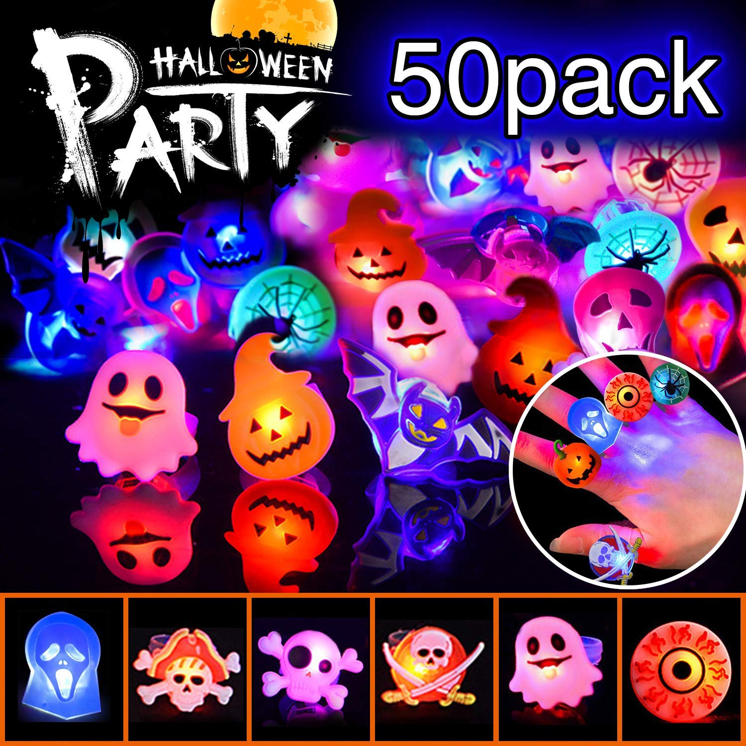 Halloween Party Favors LED Light Up Flash Finger Rings for Kids Adults | Hallowe