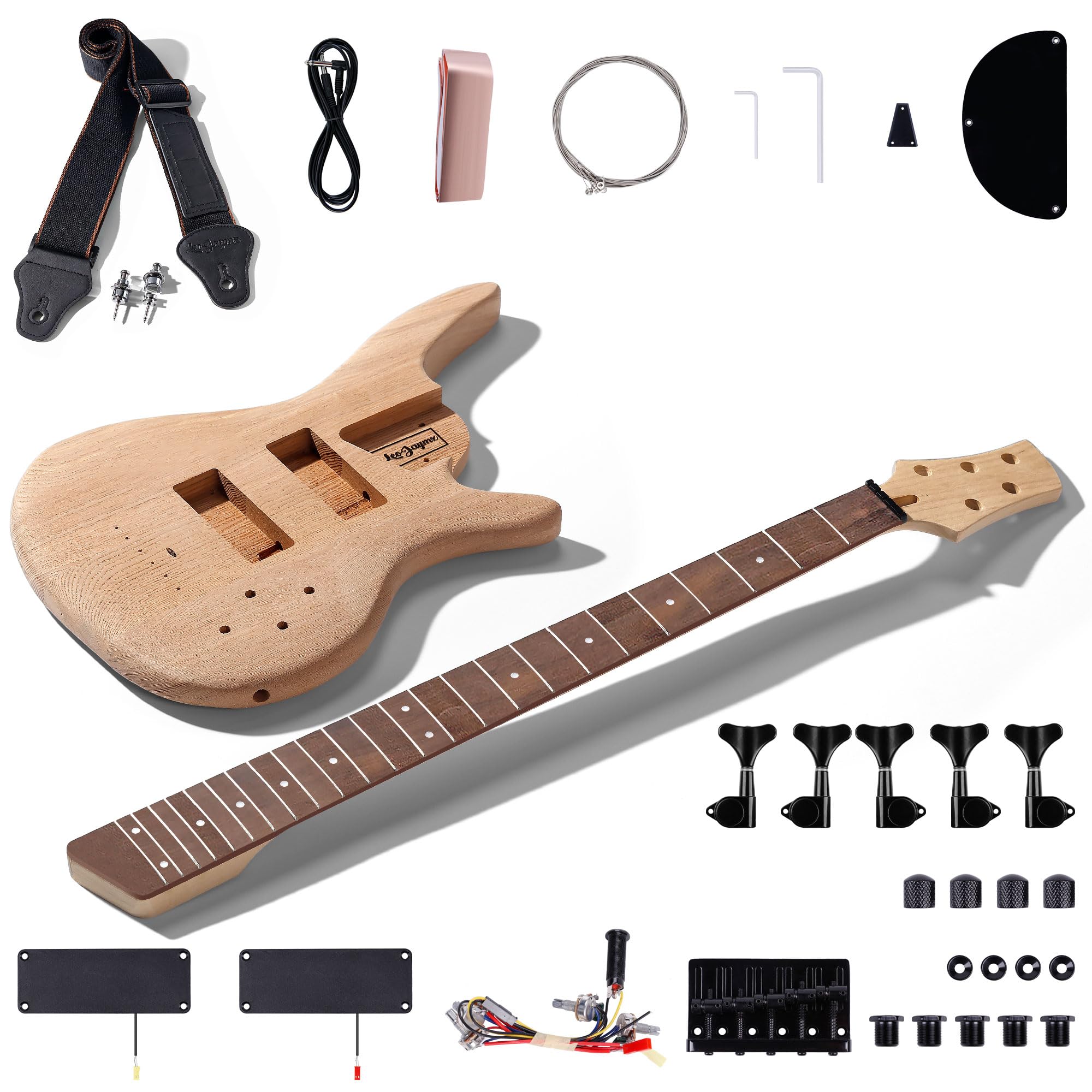 Leo Jaymz DIY Electric Bass Guitar Kit Mahogany Body Maple Neck (IB 5 Strings)