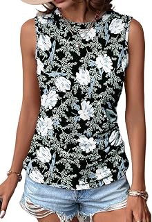 Zeagoo Womens Casual Ruched Tank Tops Crew Neck Tank Tops S-XXL