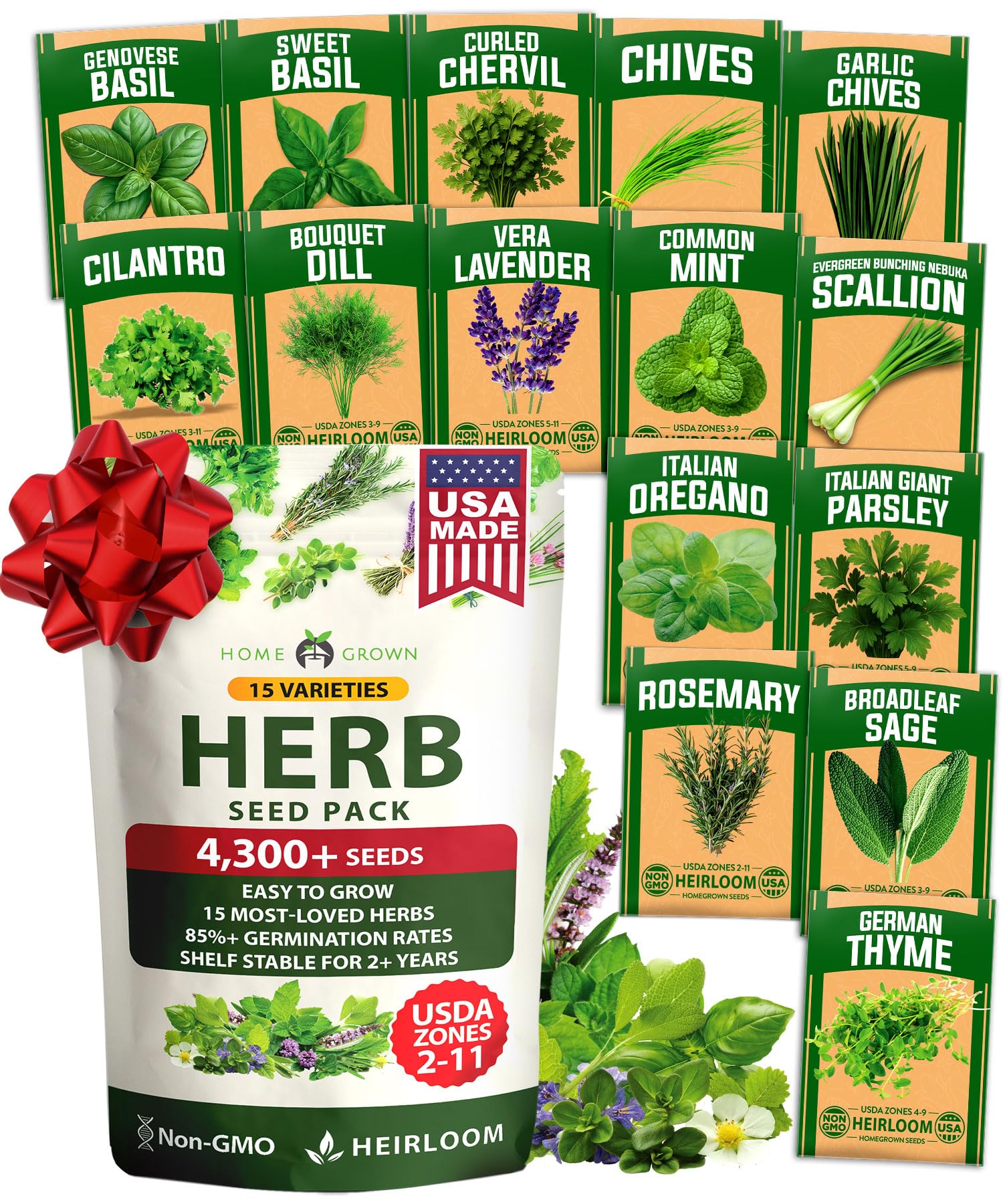 15 Culinary Herb Seeds - Heirloom & Non GMO - High Germination Rate - Seeds for 