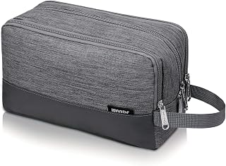 WANDF Toiletry Bag Water-Resistant Nylon Travel Wash Bag Lightweight Dopp Kit for Men and Women (A-Denim Grey)