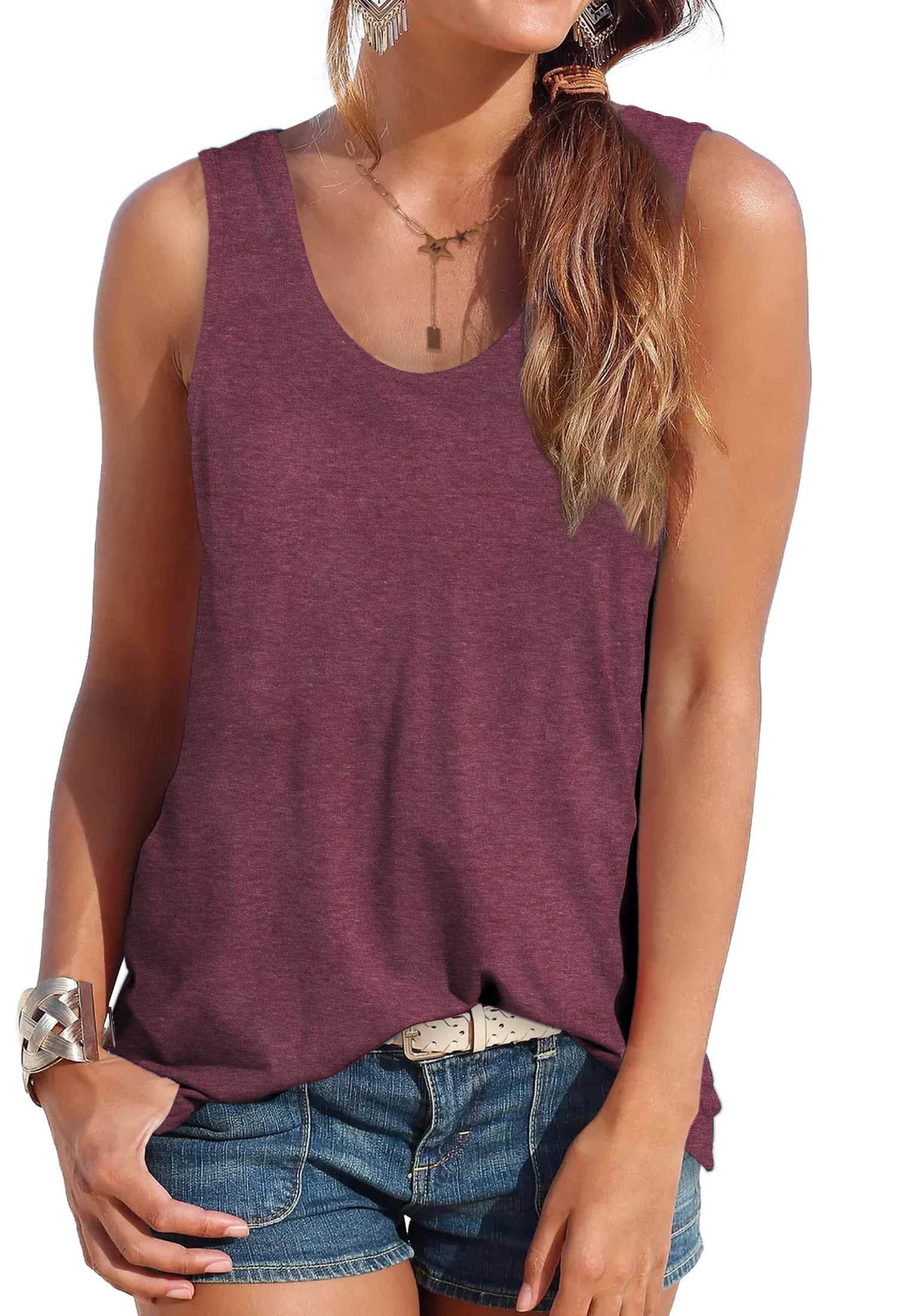 DUOEASE Women's Casual Sleeveless U-Neck Tunic Blouse T-Shirt Tank Tops