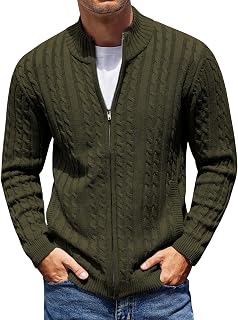 COOFANDY Mens Cardigan Sweater Cable Knitted Full Zip Sweaters with Pockets