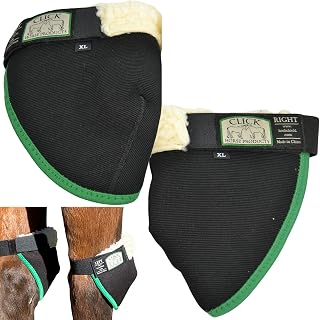 Click Horse Hock Shield, Horse Care Boots, Hock Shield for Horses w/ Fleece Lining, Prevents Hock Sores & Bed Sores, Tear Resistant Hock Protectors for Horses, Black w/ Green Trim