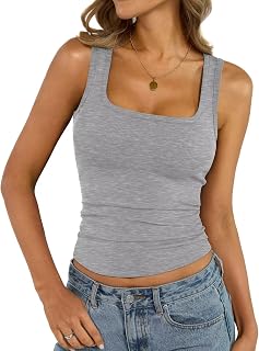 EasyGala Womens Cotton Ribbed Square Neck Tank Tops Fitted Sleeveless Shirt