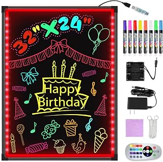 Hosim 32"x24" LED Message Writing Board, Neon Sign for Business & Restaurants, Illuminated Erasable Menu Board, 8 Colors Markers & 16 Lighting Colors, Flashing Light Up Display for Bar, Party, Wedding