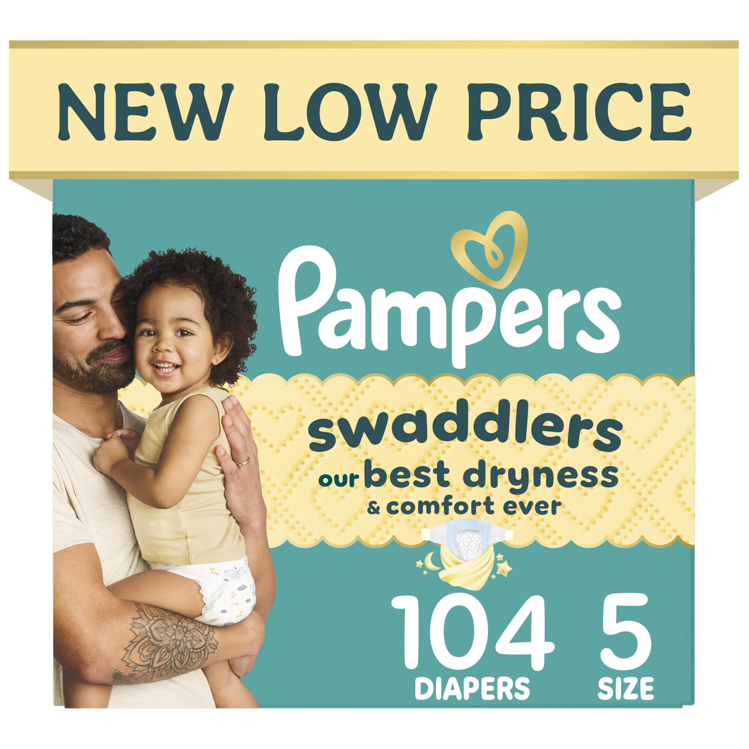 Swaddlers Diapers, Size 5 (20-37 lbs), 104 Count, Fragrance Free, Hypoallergenic