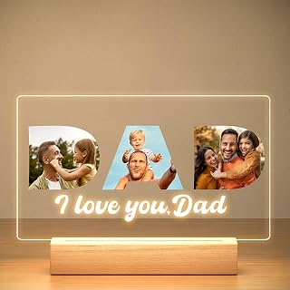 KoxSmar Regali di San Valentino personalizzati per papà, luce notturna personalizzata, targa personalizzata stampata con foto, cornice acrilica personalizzata con LED, regali personalizzati per papà