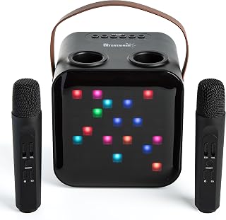 Karaoke Machine & Portable Speaker with 2 Wireless Microphones & Lights. Mr Entertainer Nano