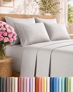 King Bed Sheets Set - 6 Piece Luxury Hotel Sheets - Extra Soft - Deep Pockets - Easy Fit - Breathable & Cooling - Wrinkle Free - Comfy - French Grey