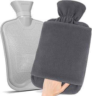 MUPAS Hot Water Bottle 2L, Fleece Cover, Hand Pocket, Leakproof, Grey | Wide Easy-Fill Opening, Washable Fleece Cover, Hot And Cold All Year Round, Ideal For Hands, Feet, Shoulders, Neck And Legs