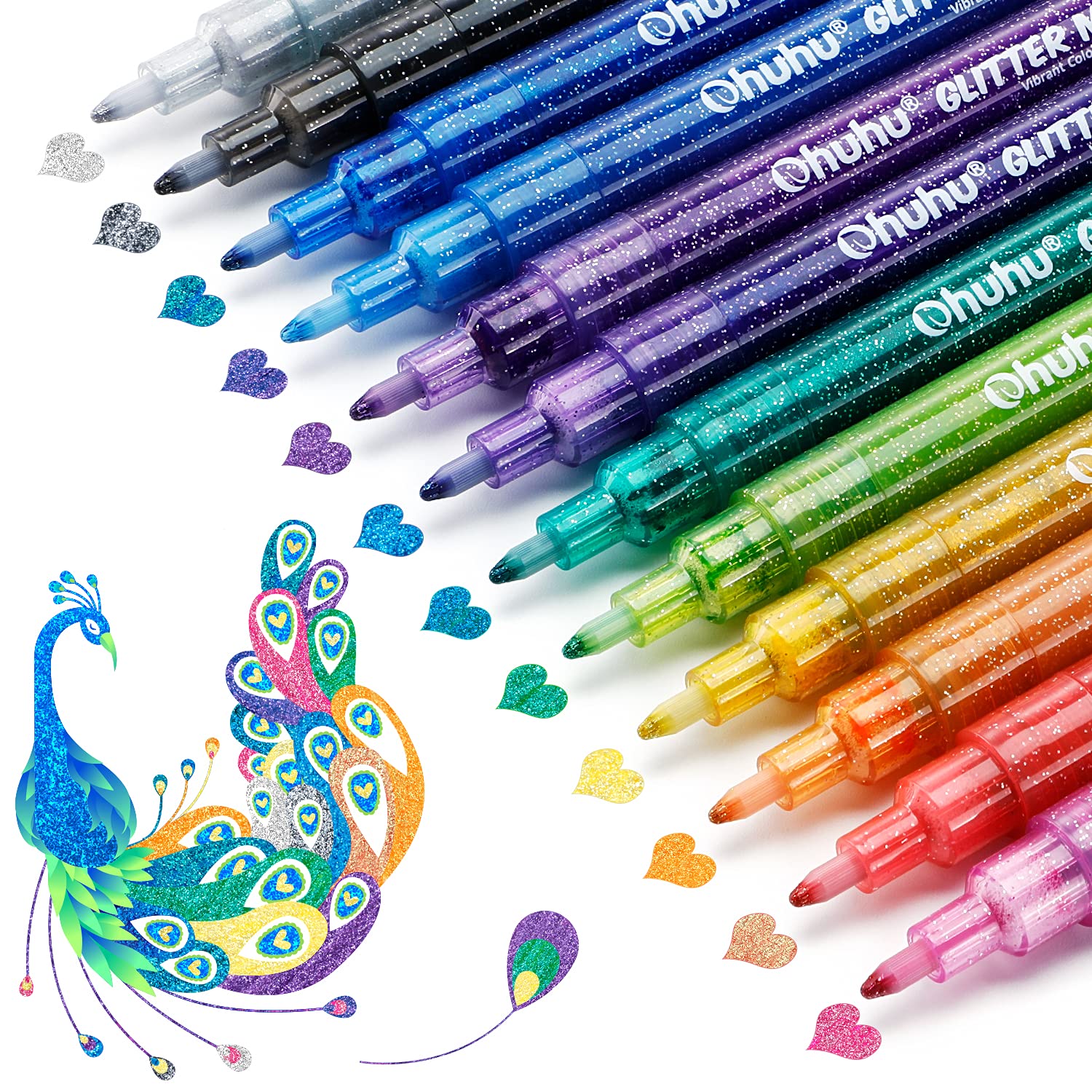 Ohuhu Glitter Marker Pens 12 Colors Fine Tip for Painting Coloring Crafts | AP C