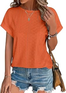 Bliwov レディース トップス アイレット 刺繍 夏 半袖 Tシャツ ブラウス
