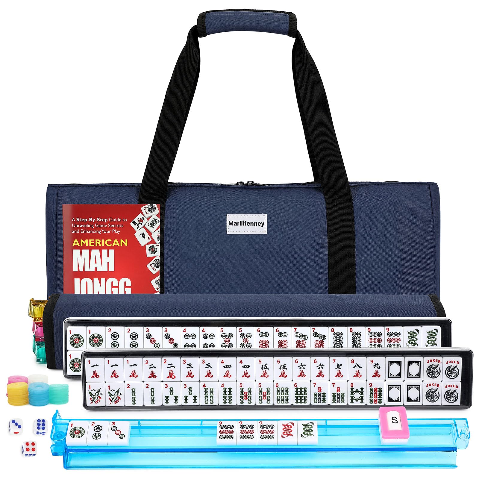 Marllifenney American Mahjong Tile Set,166 White Tiles Mahjong Set,4 Colors Mahj
