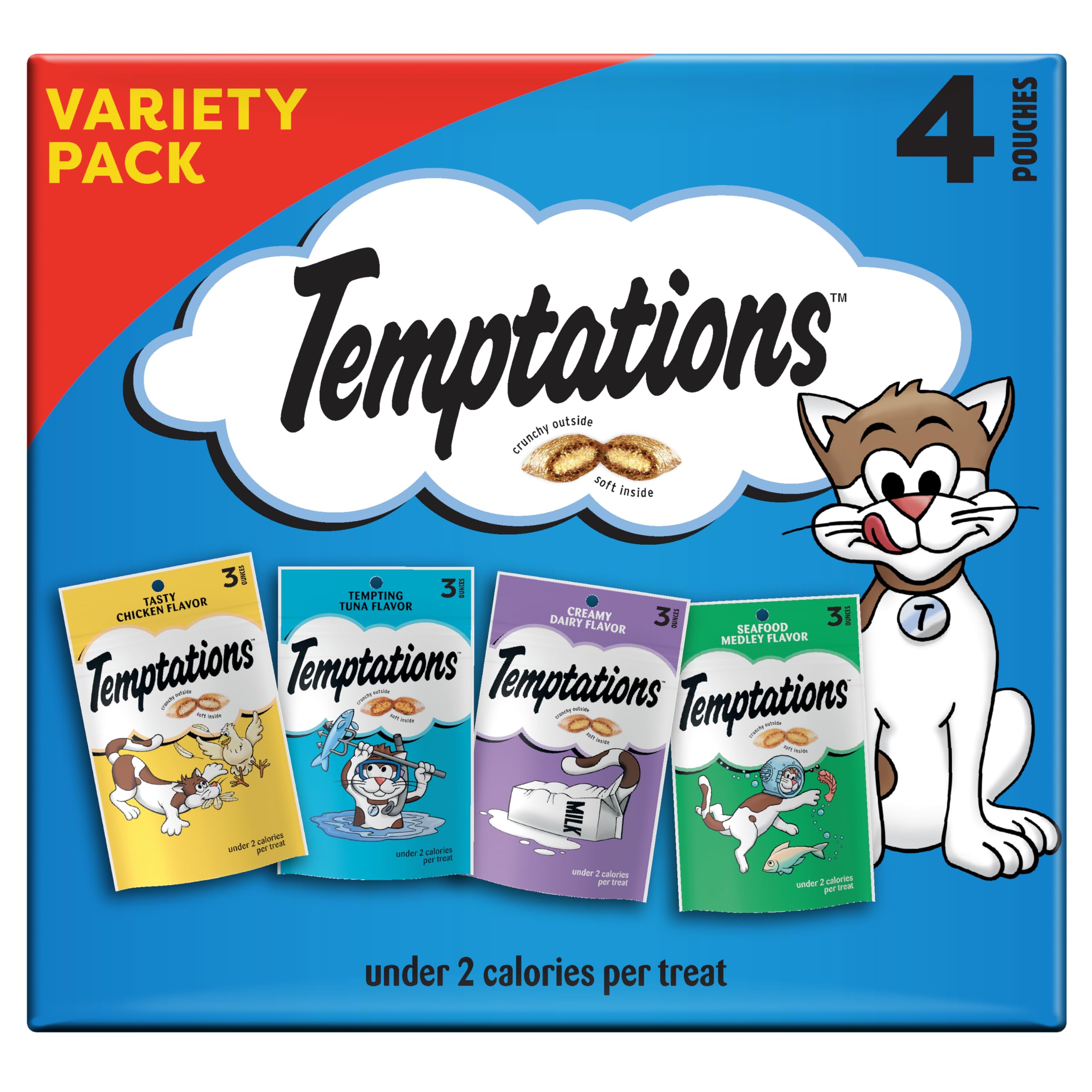 Temptations Classic Crunchy Cat Treats, Feline Favorites, 3 oz, 4 Pack | Under 2