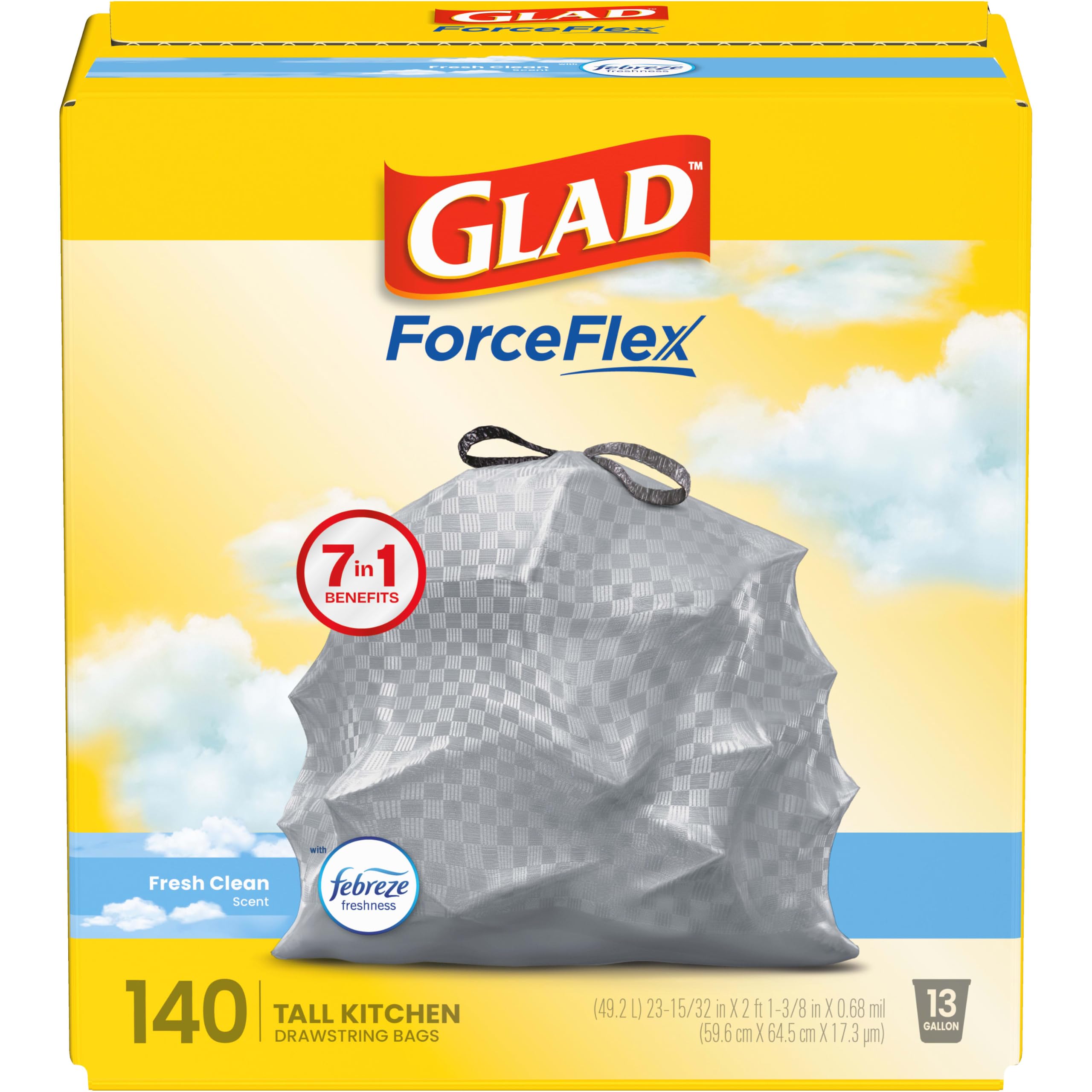 Glad ForceFlex Tall Kitchen Trash Bags, 13 Gallon, Fresh Clean, 140 Count (Packa