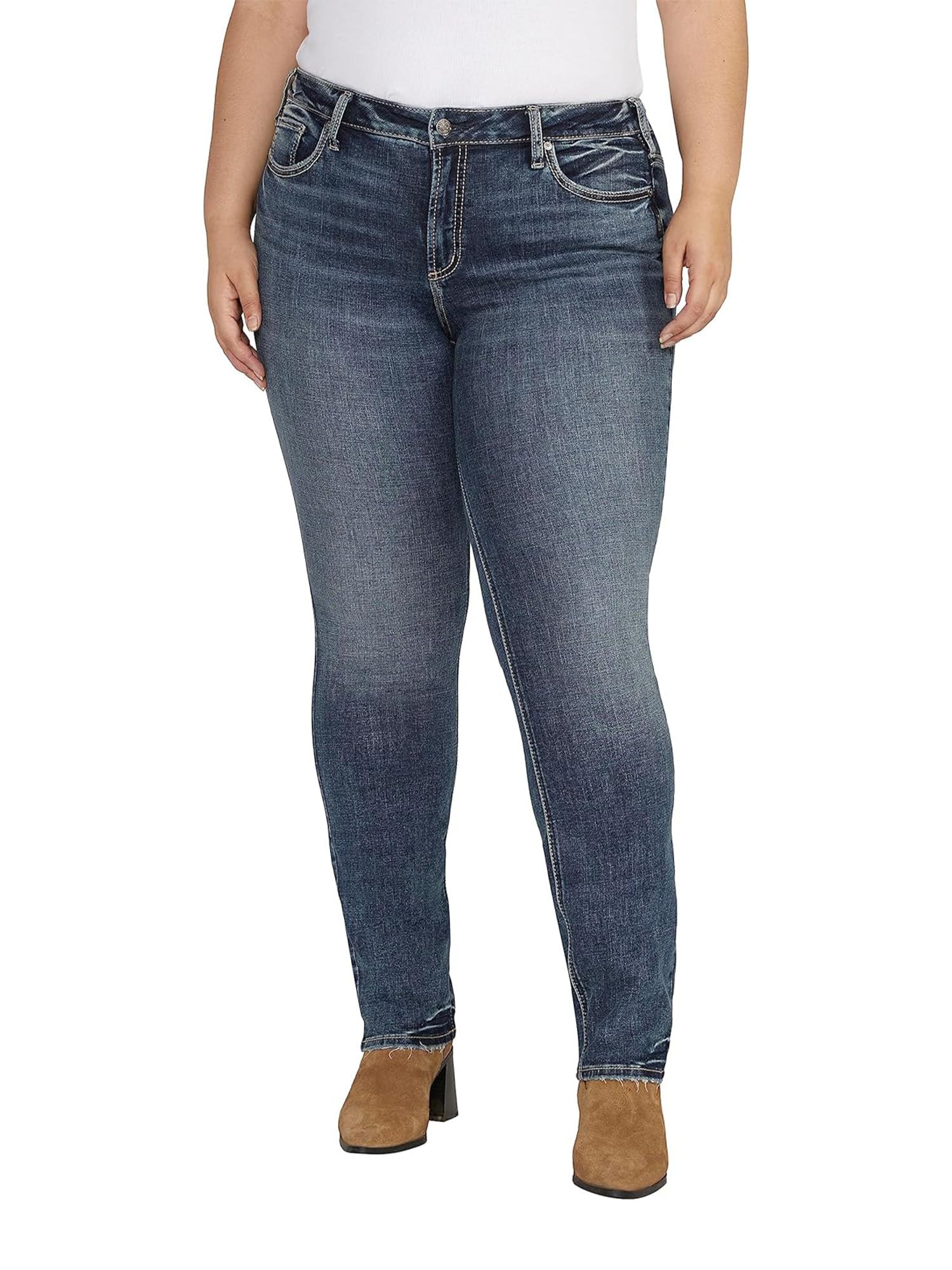 Silver Jeans Co. Women's Plus Size Suki Mid Rise Straight Leg Jeans Jeans