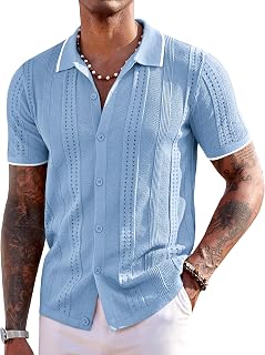 Coofandy Camisa de Punto de Manga Corta para Hombre