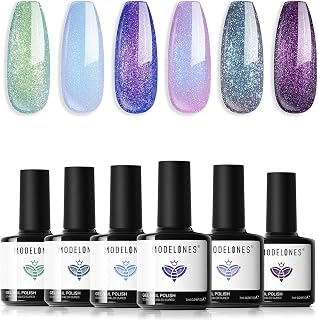 modelones Gel Nail Polish Set Glitter Chameleon 6Colors Blue Green Purple