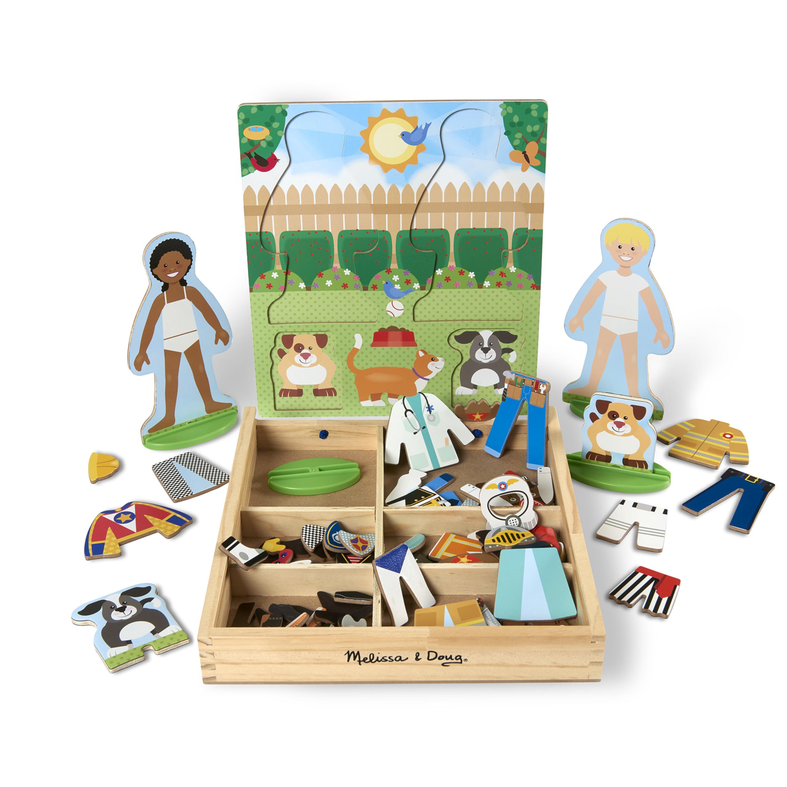 Melissa & Doug Occupations Magnetic Dress-Up Wooden Dolls Pretend Play Set (82 p