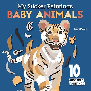 My Sticker Paintings: Baby Animals: 10 Adorable Paintings (Happy Fox Books) For Kids Ages 6-10 - Elephant Calf, Puppy, Tiger Cub, Fawn, and More, with Up to 90 Removable, Reusable Stickers per Design