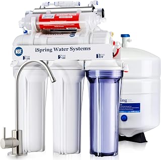 iSpring RCC7AK-UVBN, NSF Certified, 7-Stage Under Sink Reverse Osmosis Water Filtration System with Alkaline Remineralization and UV Filter, Patented Top-Mounted Faucet Design for Easy Installation