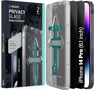 Deppa [2 Pack Premium Privacy Screen Protector for Iphone 14 Pro (6.1') Tempered Glass Edge to Edge Full Cover with Easy Installation Kit Tray - Anti Spy, Private, Dark, Black Film