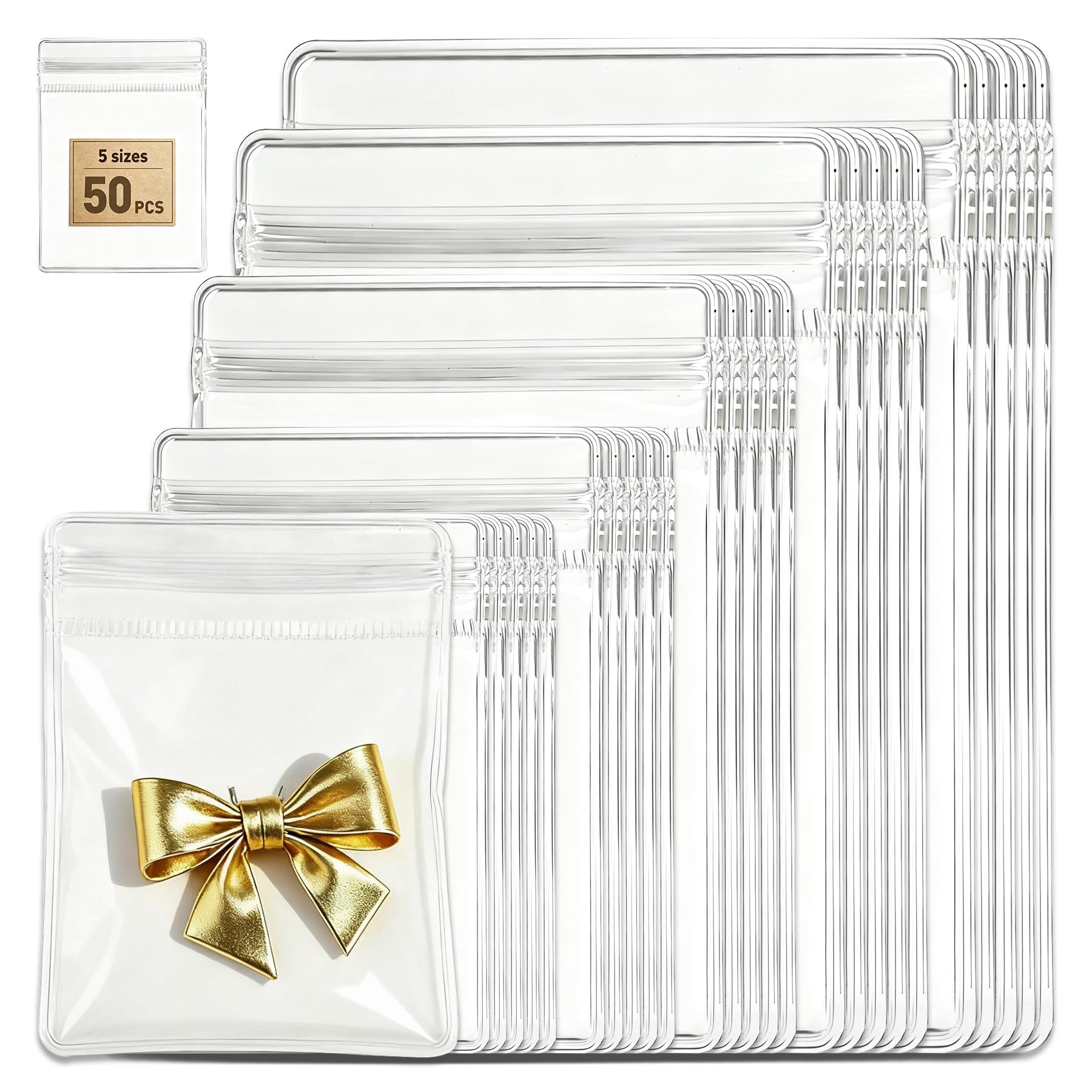 50Pcs Jewelry Storage Bags, Resealable PVC Clear Jewelry Bags Plastic Jewelry Po