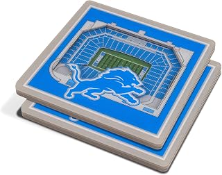 YouTheFan NFL Detroit Lions 3D Stadium Drink Coasters | 2 Coasters Per Pack, 4” X 4”, Officially Licensed, Perfect 3D Replica Of Your Team’s Actual Stadium, Non Slip Backing