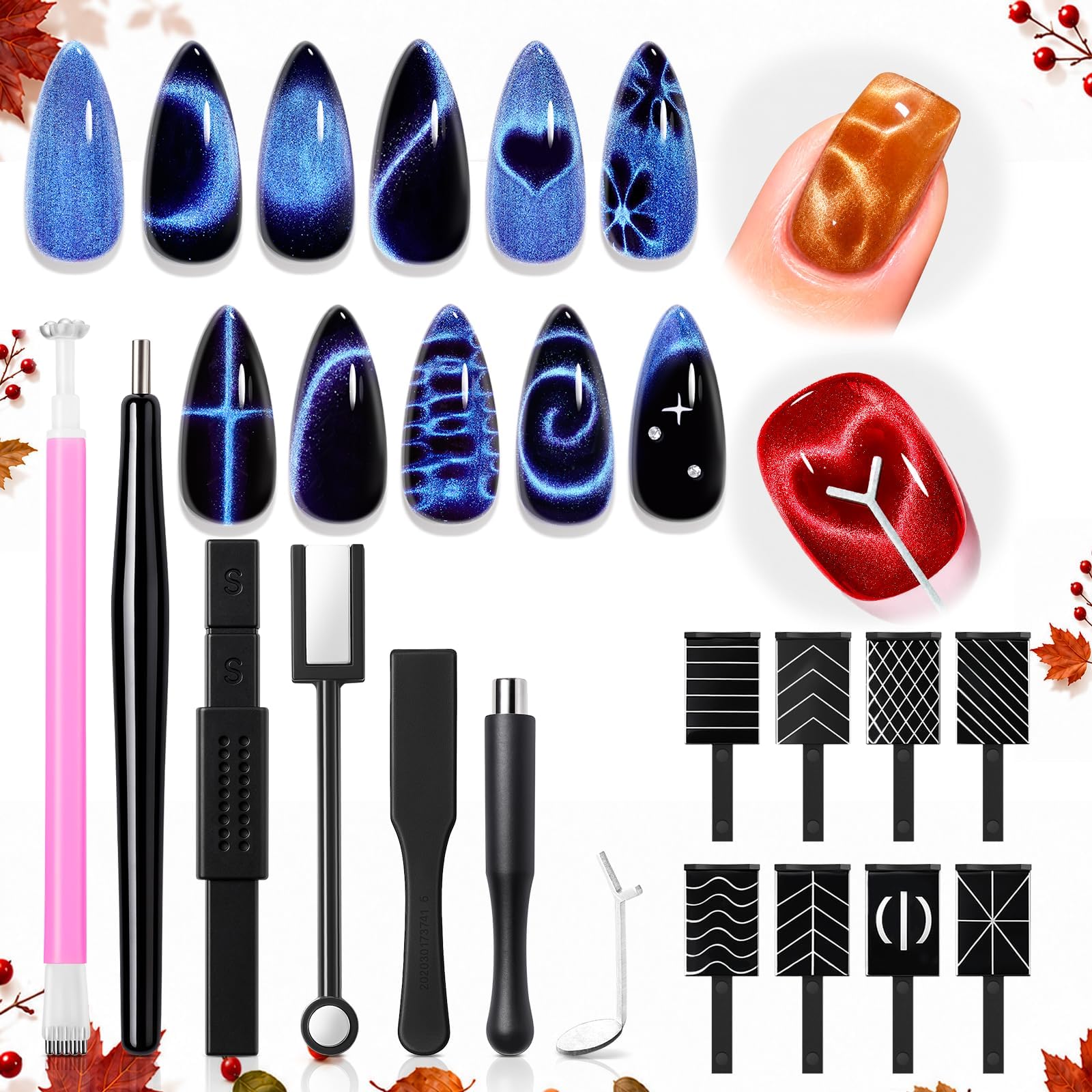 modelones Cat Eye Magnet 15PCS Brown Cat Eye Gel Polish Nail Stuff | Multi-shape