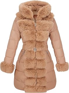 RISISSIDA Women Winter Puffer Coat,Hooded Leather Quilted Jacket