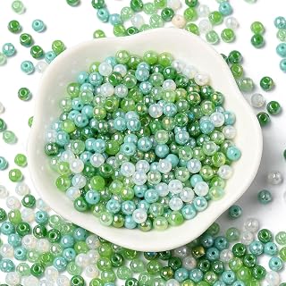 4mm Glass Beads Colorful Smooth Round Glass Beads for Jewelry Making Friendship Bracelets Necklace Earrings Cord Jewelry Craft Making (about 1000pcs/bag,Green)