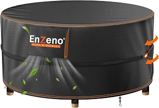 Enzeno Round Garden Table Cover Garden Furniture Cover with Vents 190x80cm | Outdoor Patio Covers 420D Oxford Fabric Large Patio Set Cover Heavy Duty Waterproof Ripstop with 4 Windproof Velcro Straps