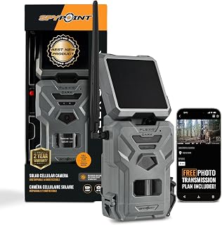 SPYPOINT Flex-S-Dark Solar Cellular Trail Camera – Built-in Solar Panel, 40MP Photos, 1080p Videos + Sound, No-Glow Game Camera, Night Vision, Motion Activated Trail Cam