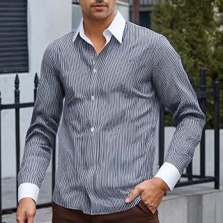 Mens Slim Fit Shirt Patterned Contrast Collar And Cuffs Casual Work Shirt
