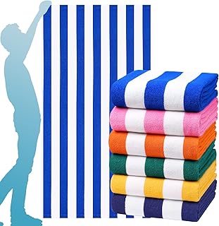 Genovega 6 Packs Oversized 72x40 Inch Stripe Beach Towel Thin Terry Set XL Big Extra Large Accessories Essentials Soft Clearance Super Pool Travel Bath Swim Camping Towels Bulk Men Women Adults Gift