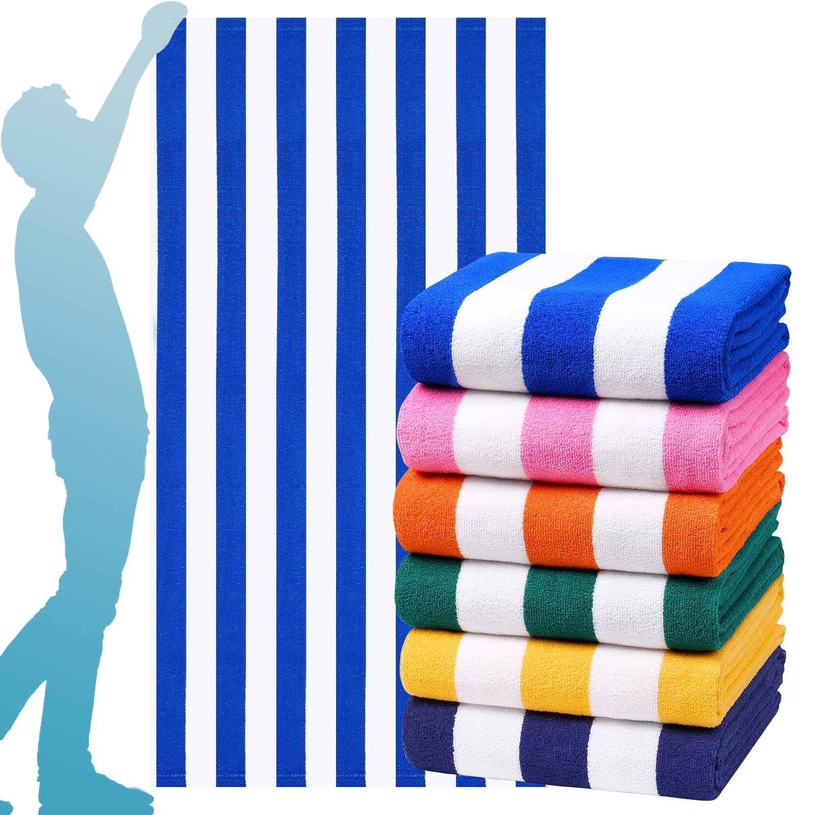 Genovega 6 Packs Oversized 72x40 Inch Stripe Beach Towel Thin Terry Set XL Big E