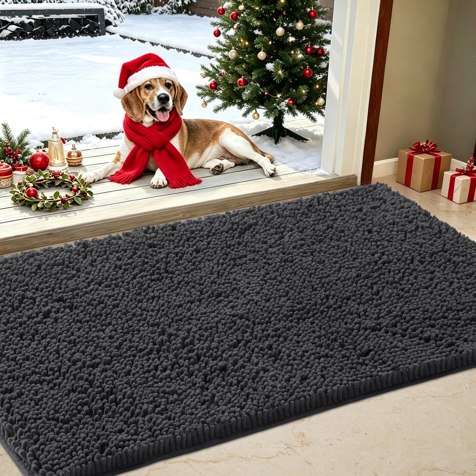 Chenille Absorbent Indoor Door Mat for Rainy Days 36" x 24", Keep Rain Outside, 
