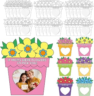 30 Pcs Mothers Day Crafts for Kids DIY Picture Frames Decorating Craft 6 Styles Flower Paper Picture Frame Kit Mother's Day Birthday Gifts from Daughter Son for Classroom Art Activity Home Party Decor