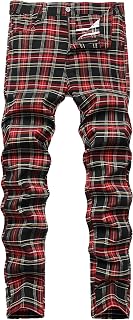 Men's Slim Fit Chino Plaid Pants Slim Fit Flat Front Fashion Business Casual