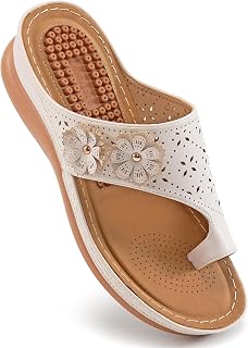 Aomigoct Sandals Women Flat Shoes: Dressy Summer Bohemian Flats Shoes for Women Sandals Comfortable Ankle Strap Outdoor Walking